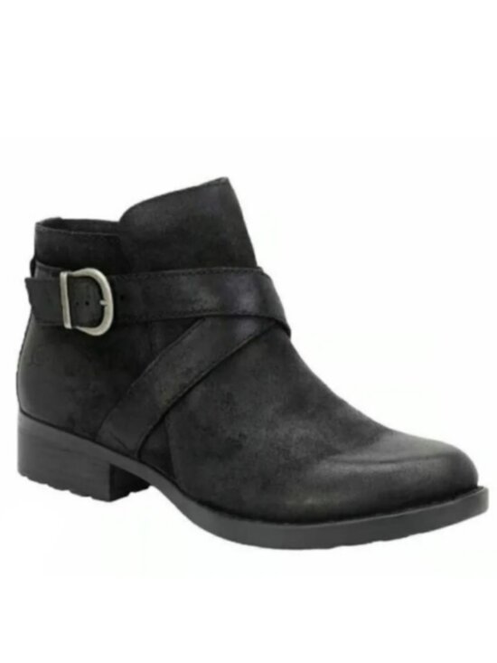 Born Shoes - Born Trinculo Black Distressed Leather Buckle Moto Boots Bootie 8.5